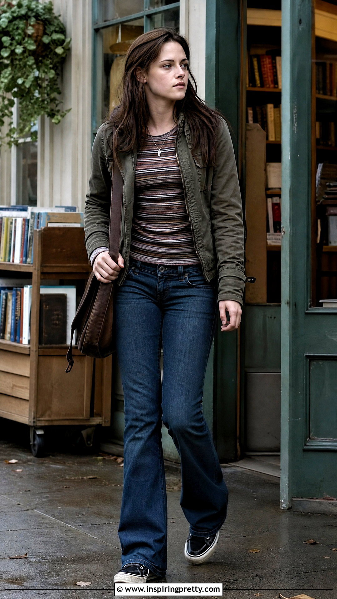 Bella Swan Striped Long Sleeve and Bootcut Jeans Outfit - 25 Bella Swan Style Tops outfit ideas