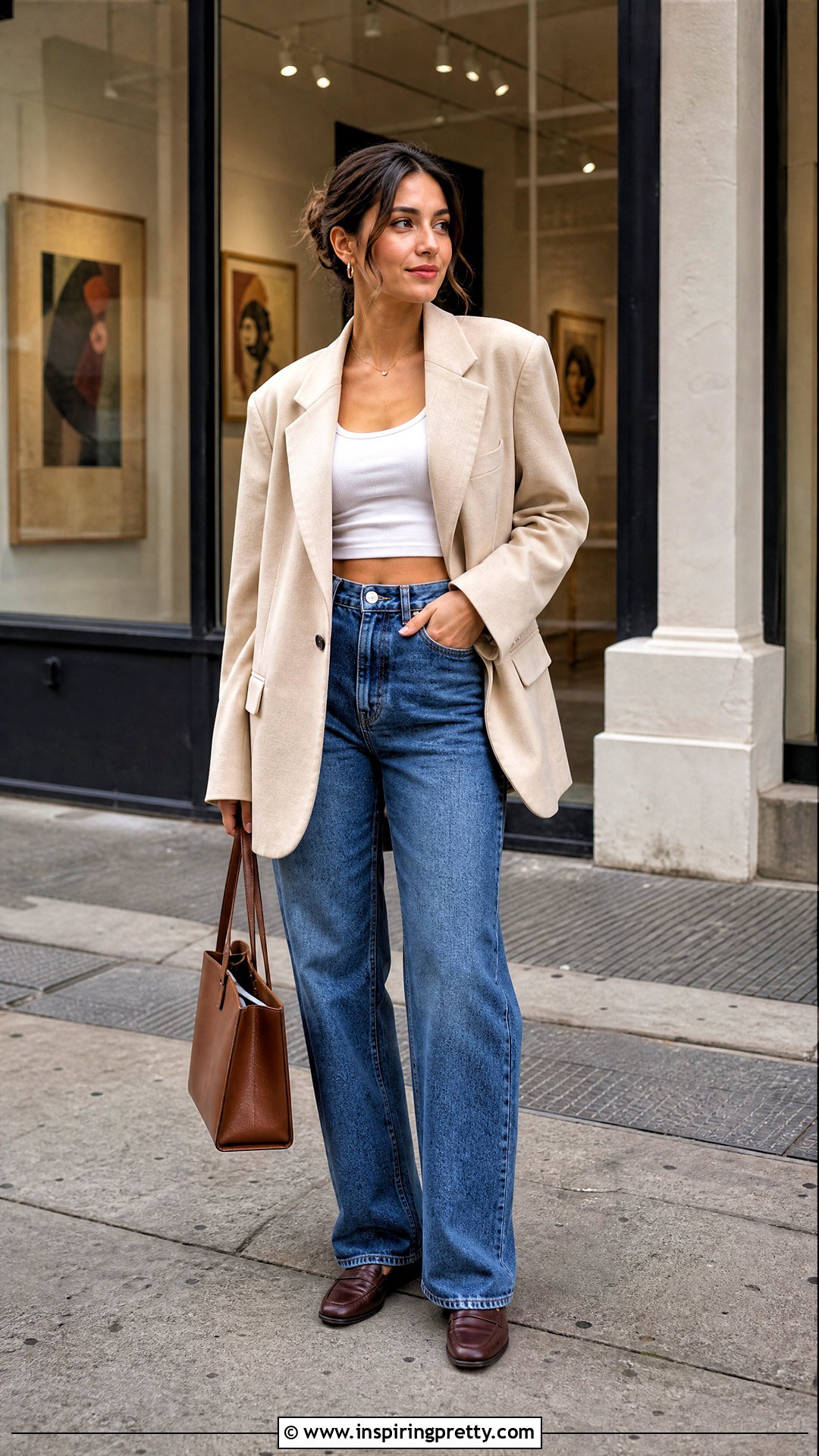 Belly Button Top With Oversized Blazer - 25 Belly Button Top outfit ideas