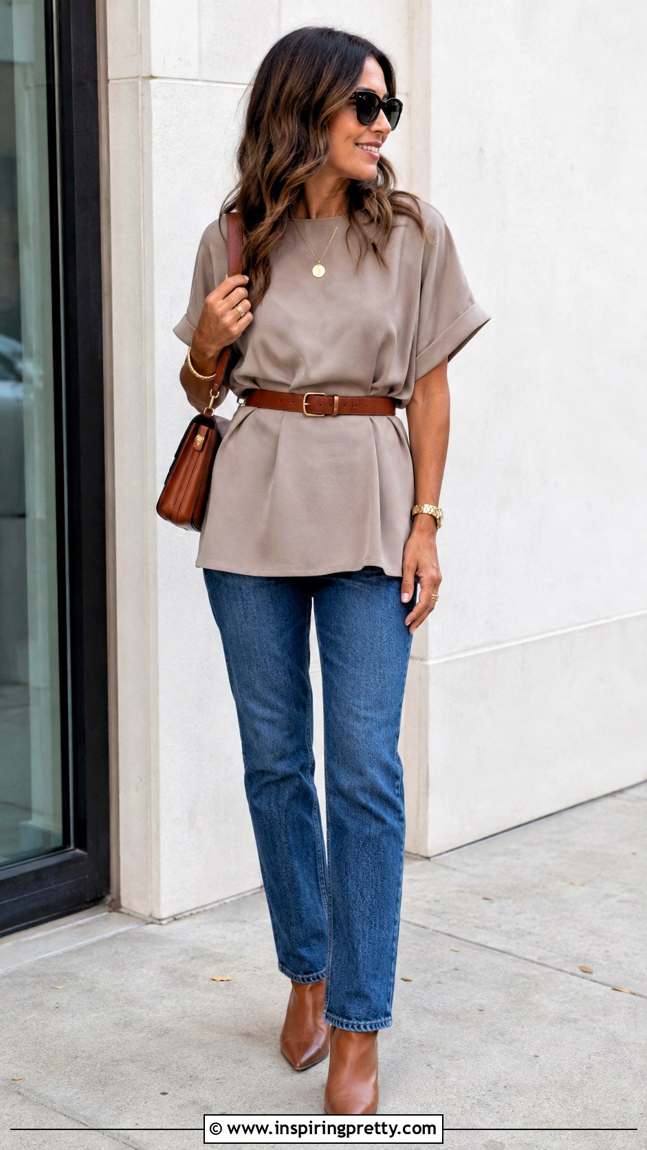 Belted Boxy Top With Straight Leg Jeans - How To Style Boxy Tops (25 Ways)