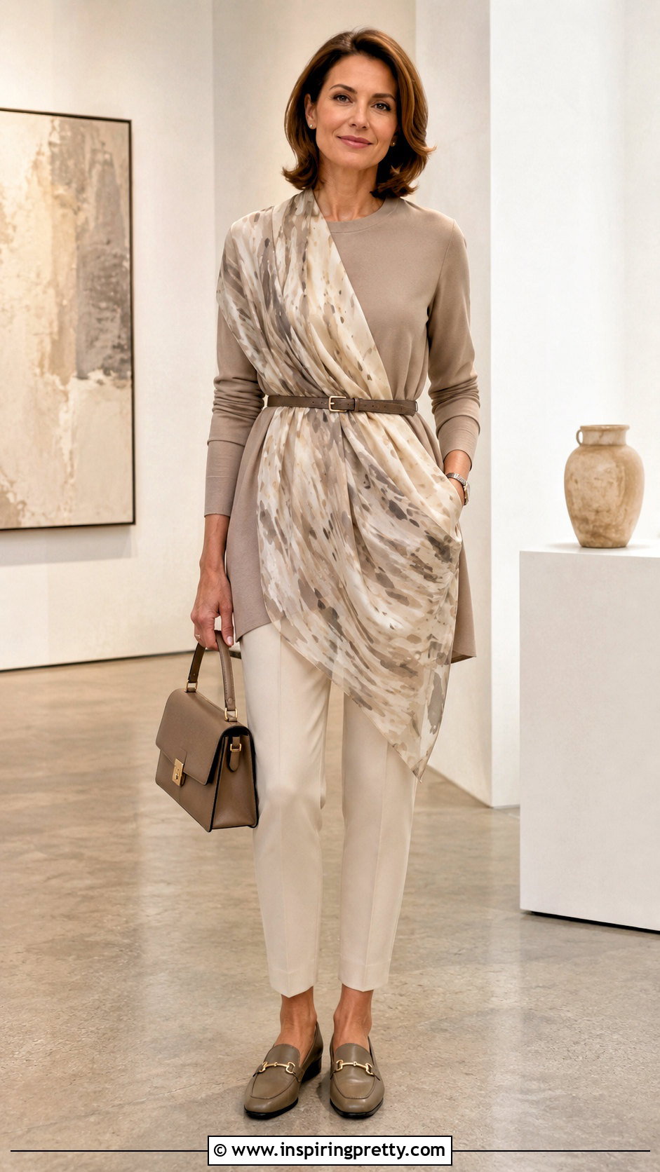 Belted Infinity Scarf Top With Slim Pants - how to wear an infinity scarf as a top (20 ways)