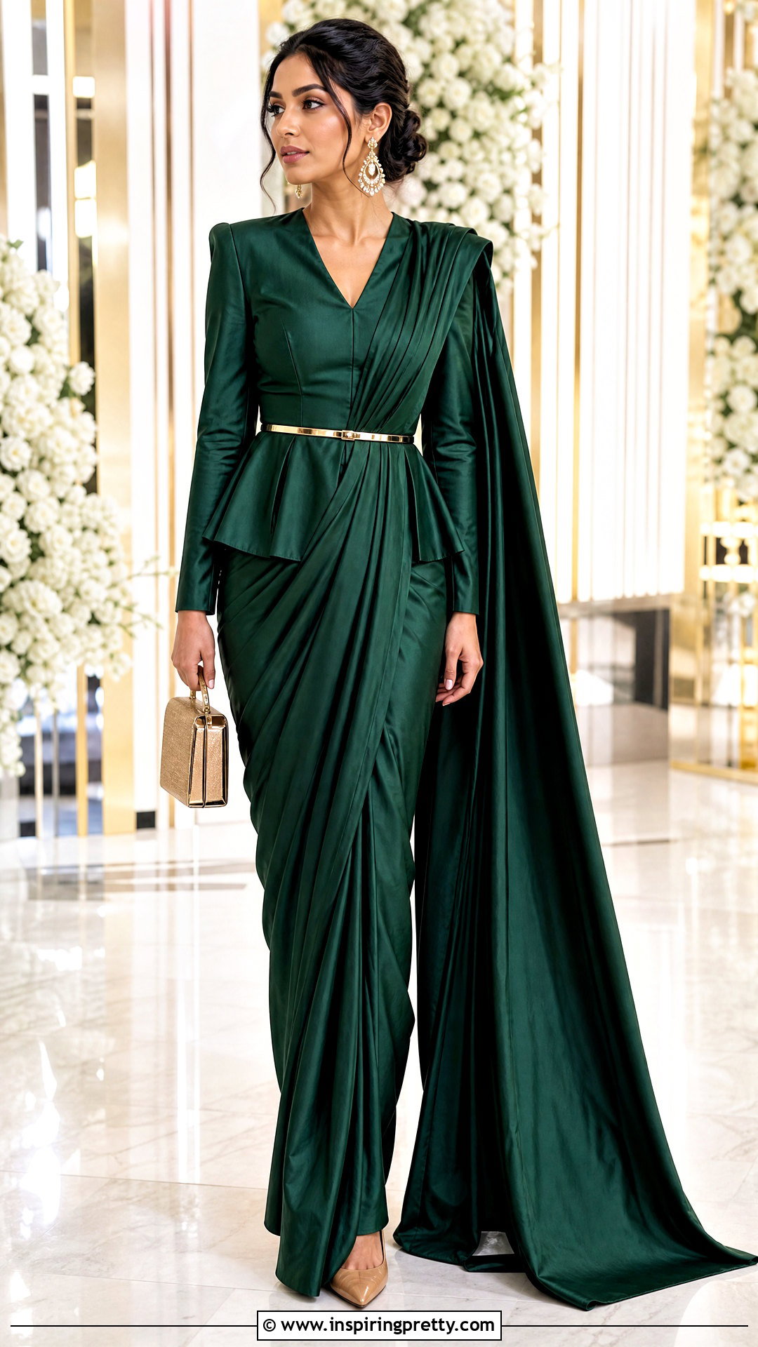 Belted Peplum Top With Saree - 20 peplum top with saree outfit ideas