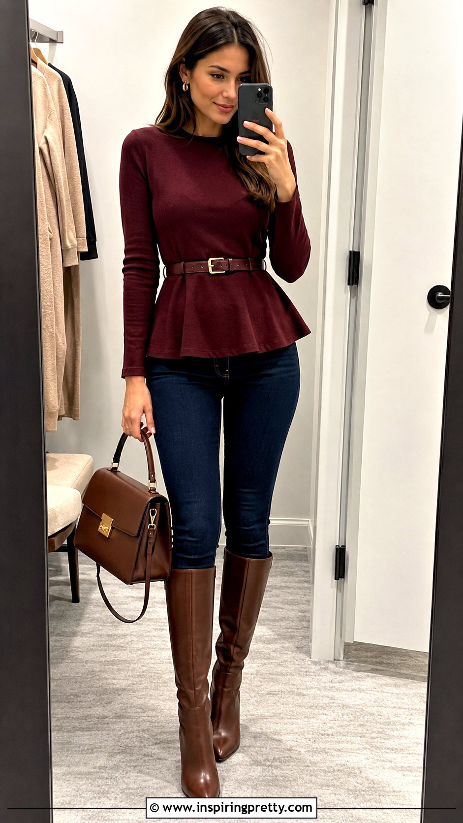 Belted Peplum Top With Skinny Jeans - 20 Peplum Top Fashion Style outfit ideas