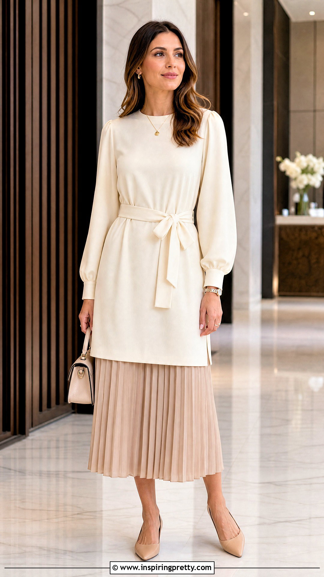 Belted SHEIN Tunic Top With Midi Skirt - 20 Shein Tunic Tops outfit ideas