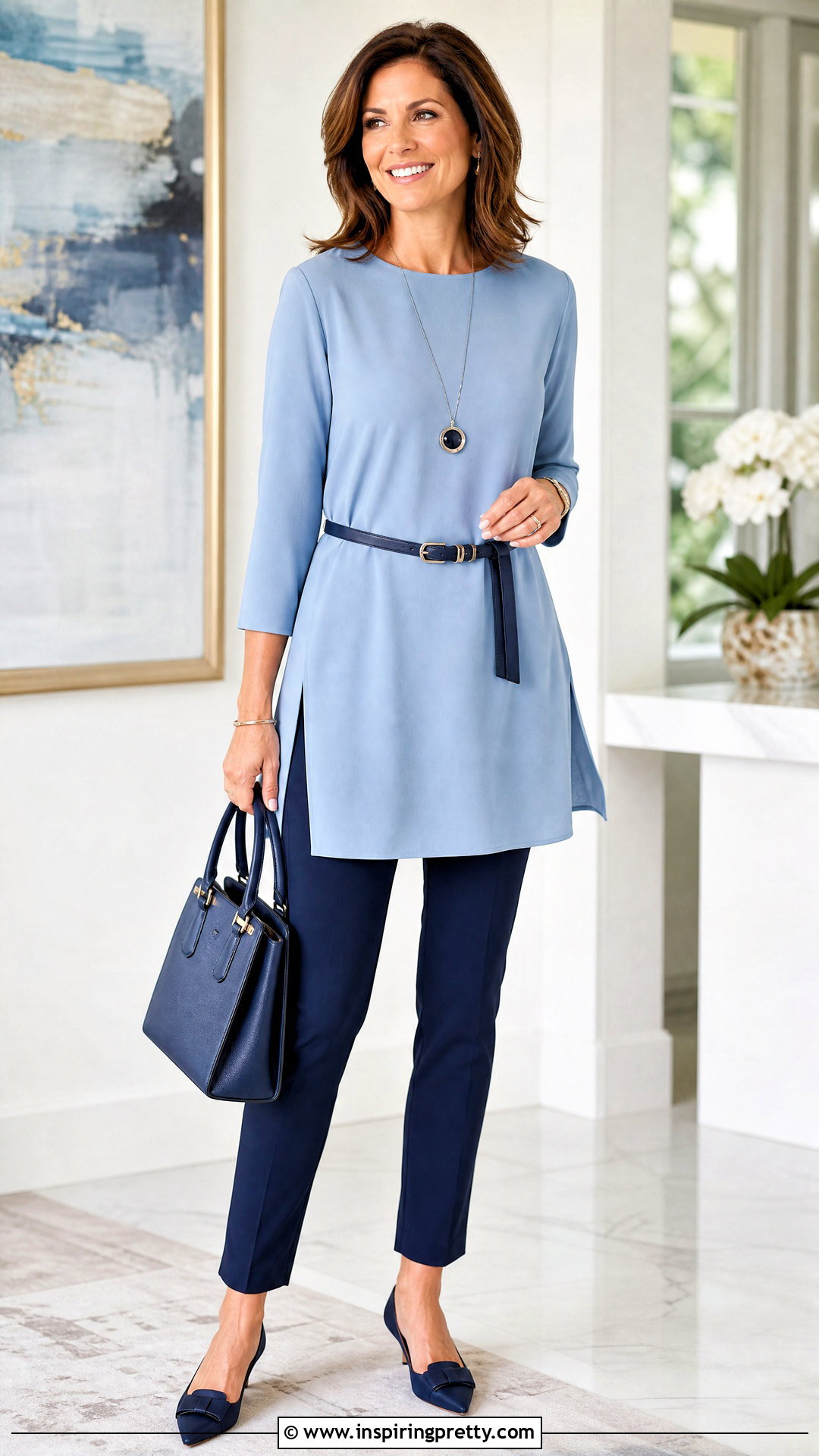 Belted Tunic And Slim Pants Sunday Outfit - 50 sunday dress top outfit ideas