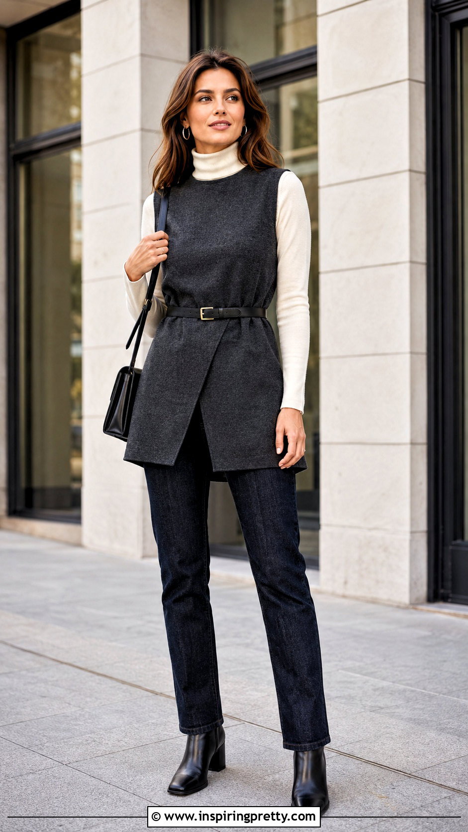 Belted Tunic Top Over A Fitted Turtleneck - 25 Belted Tunic Top outfit ideas