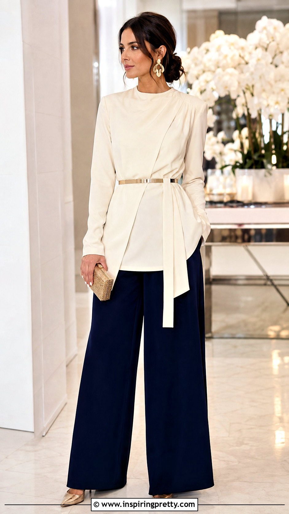 Belted Tunic Top With Palazzo Pants - 25 Belted Tunic Top outfit ideas