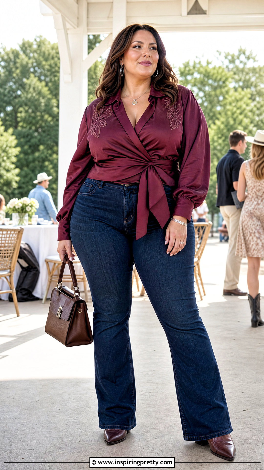 Belted Western Top With Flare Jeans - 50 western tops outfit ideas