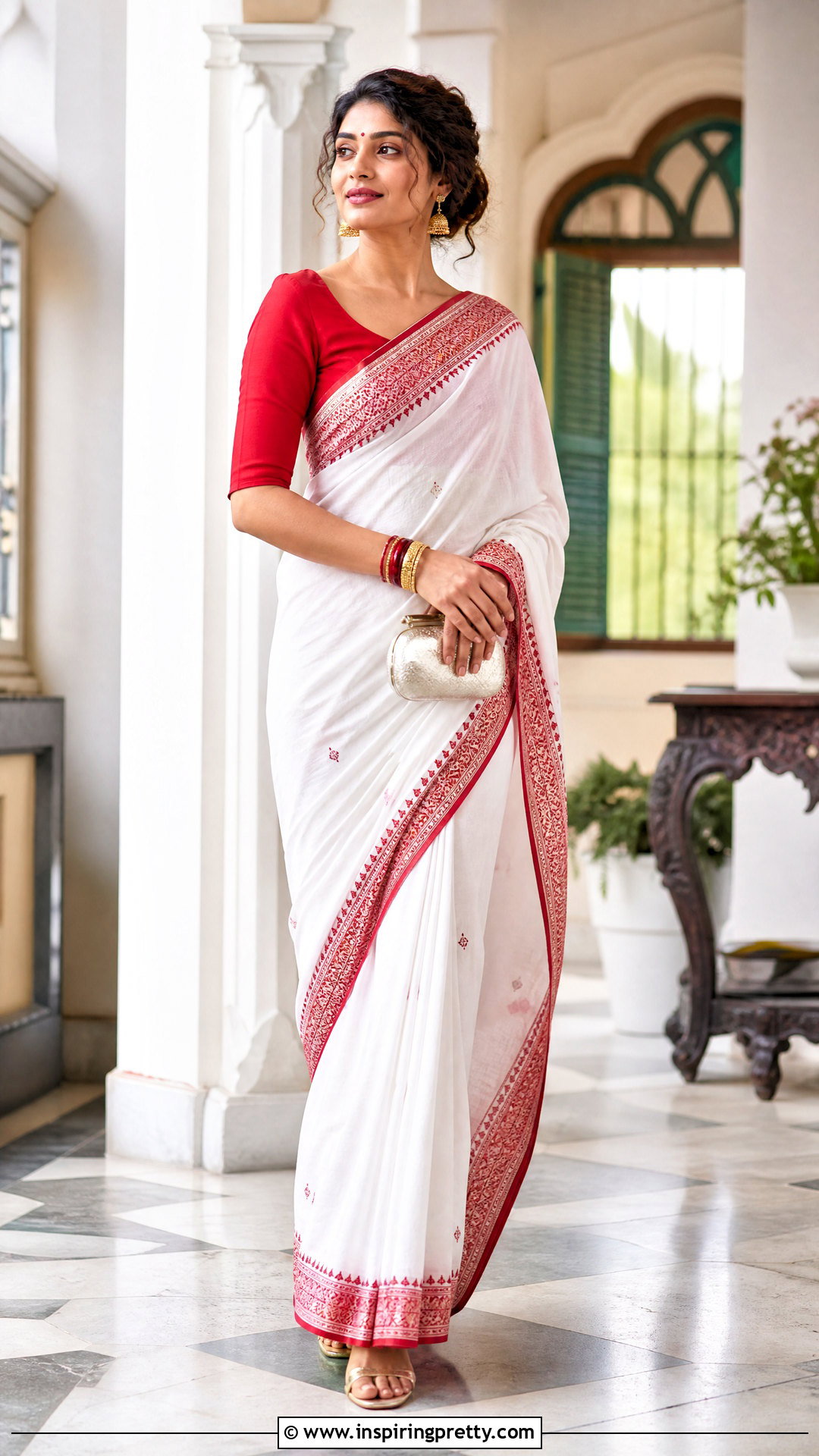 Bengali Blouse With White Saree - 50 traditional tops for women