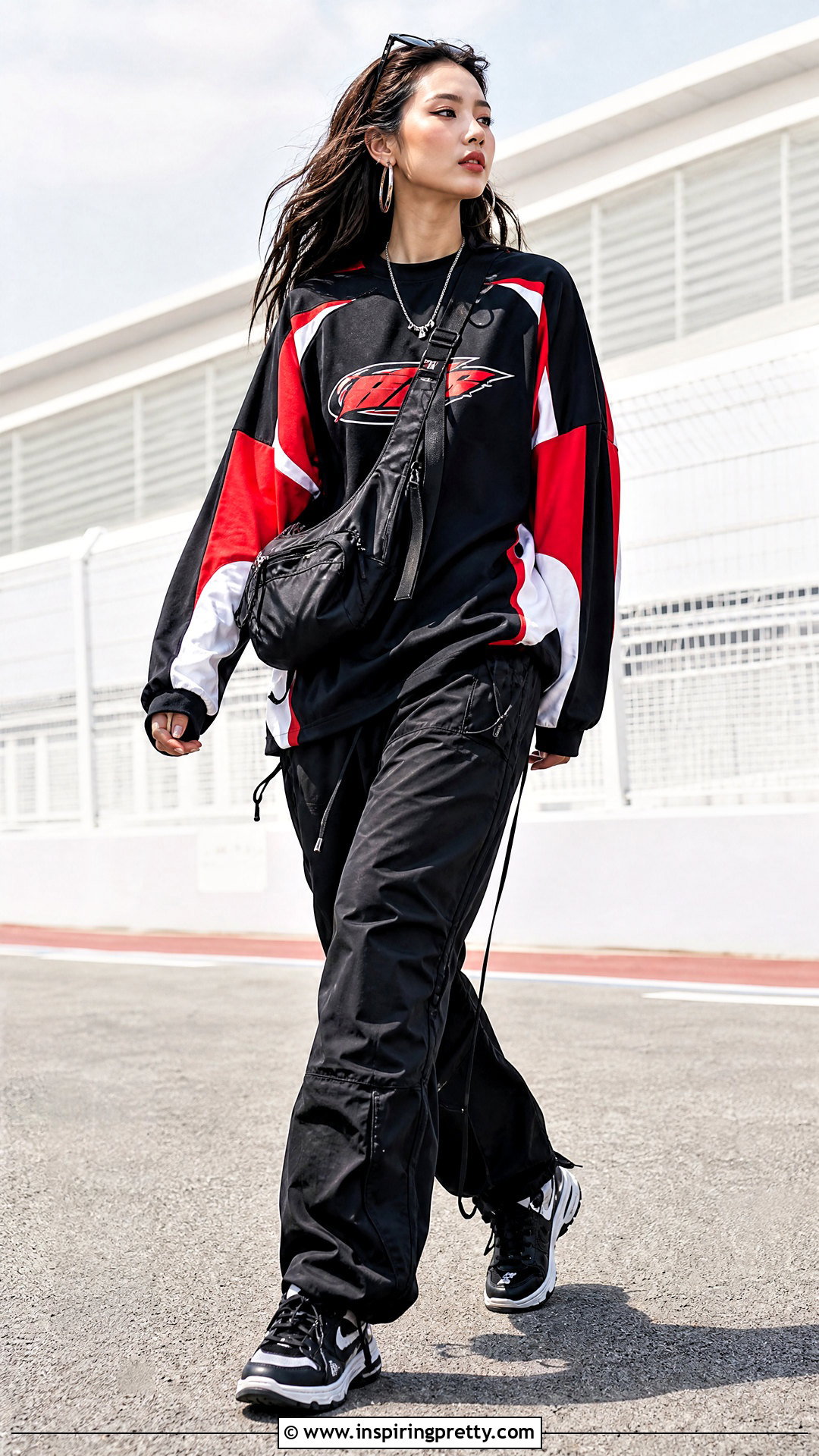 Biker Jersey Top With Parachute Pants - 20 womens biker tops outfit ideas