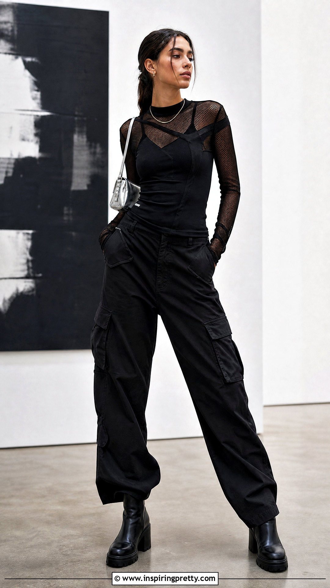 Biker Mesh Top With Black Cargos - 20 womens biker tops outfit ideas