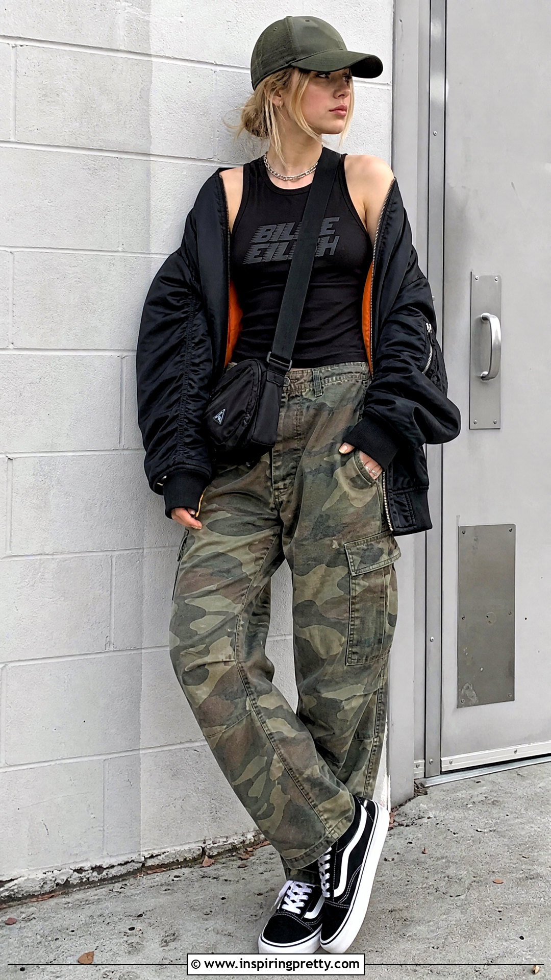 Billie Eilish Black Tank Top With Camo Cargo Pants - 25 Billie Eilish Black Tank Top outfit ideas