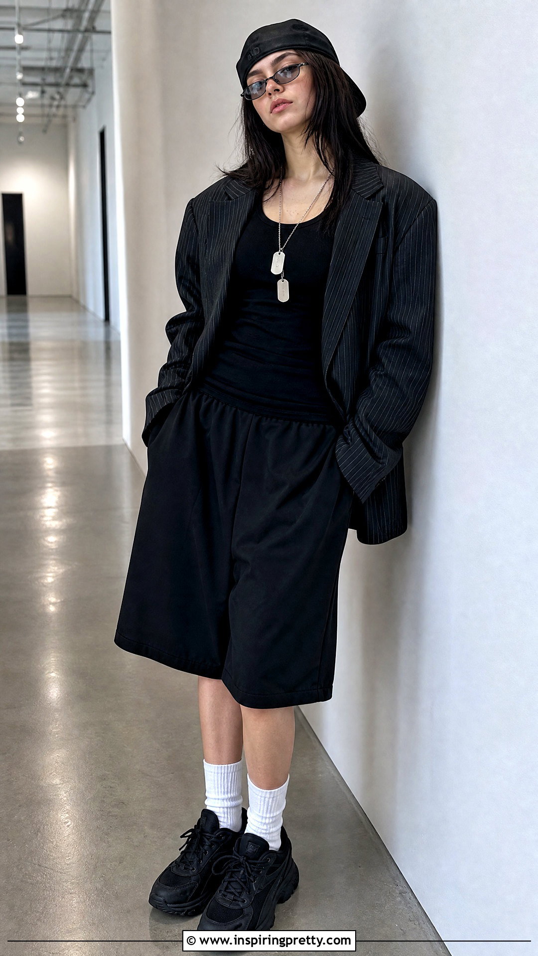 Billie Eilish Black Tank Top With Pinstripe Blazer - 25 Billie Eilish Black Tank Top outfit ideas