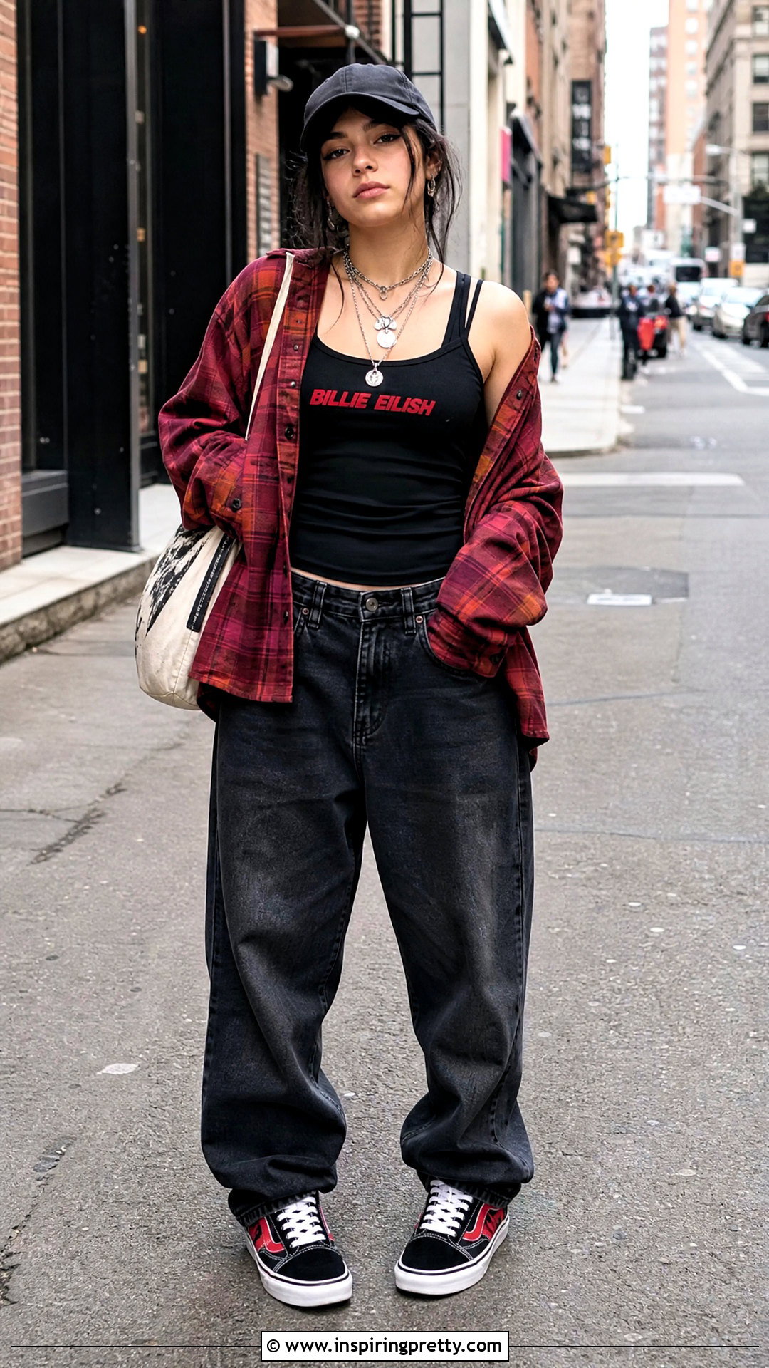 Billie Eilish Black Tank Top With Red Plaid Shirt - 25 Billie Eilish Black Tank Top outfit ideas