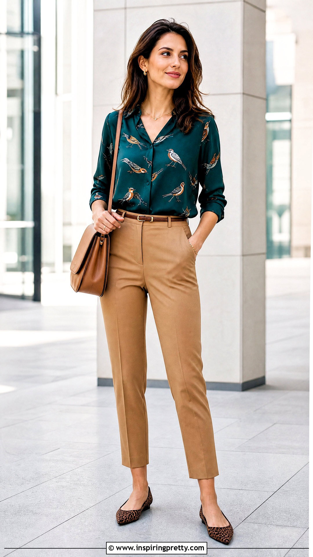 Bird Print Top With Tailored Ankle Pants - How To Style Bird Print Tops (20 Ways)