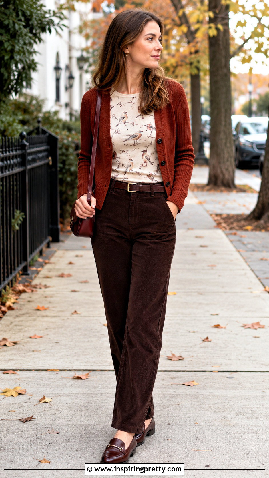 Bird Top With Cardigan And Corduroy Pants - 20 bird tops outfit ideas