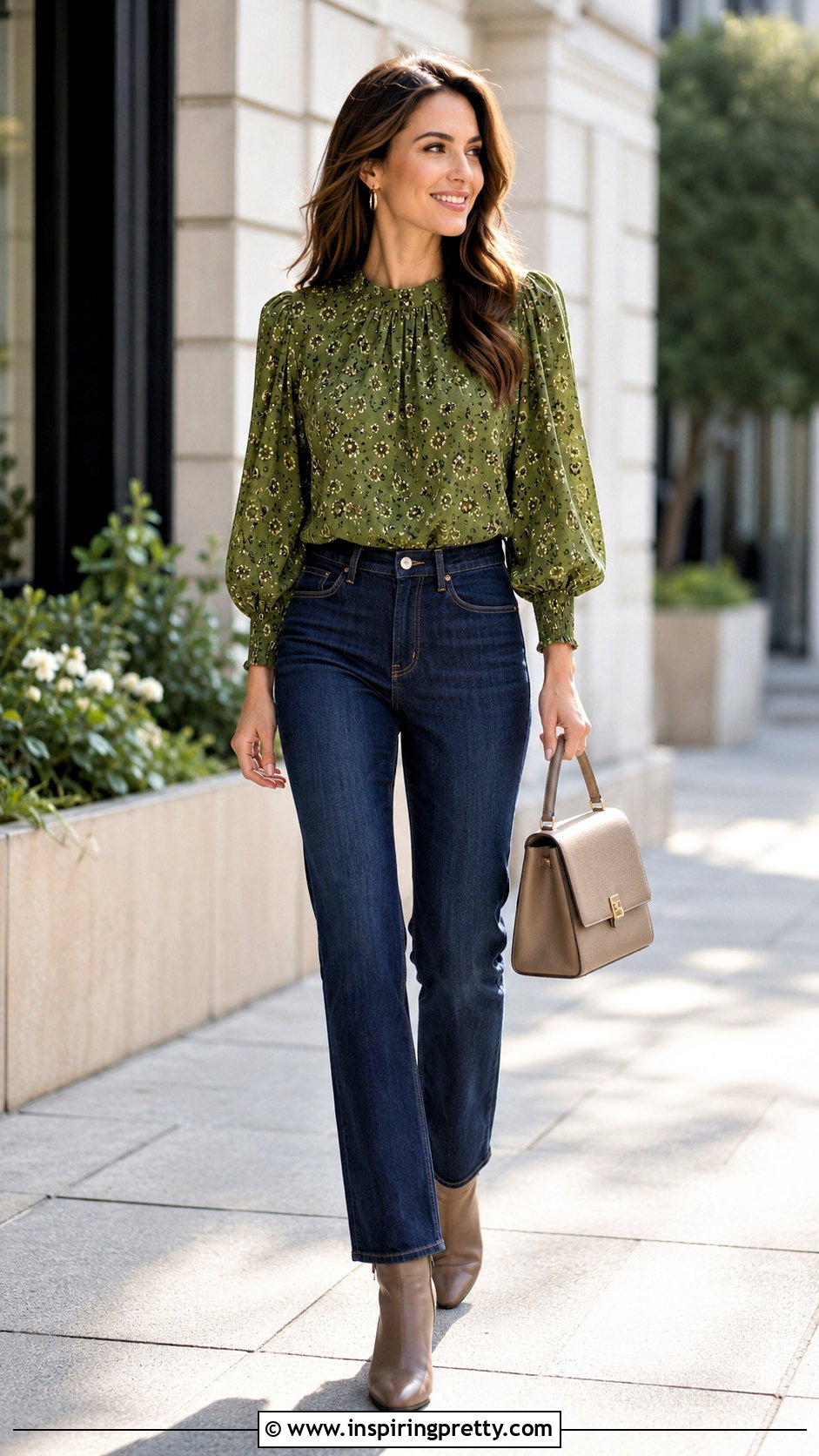 Bishop Sleeve Blouse With Straight Leg Jeans - 25 best tops for narrow shoulders