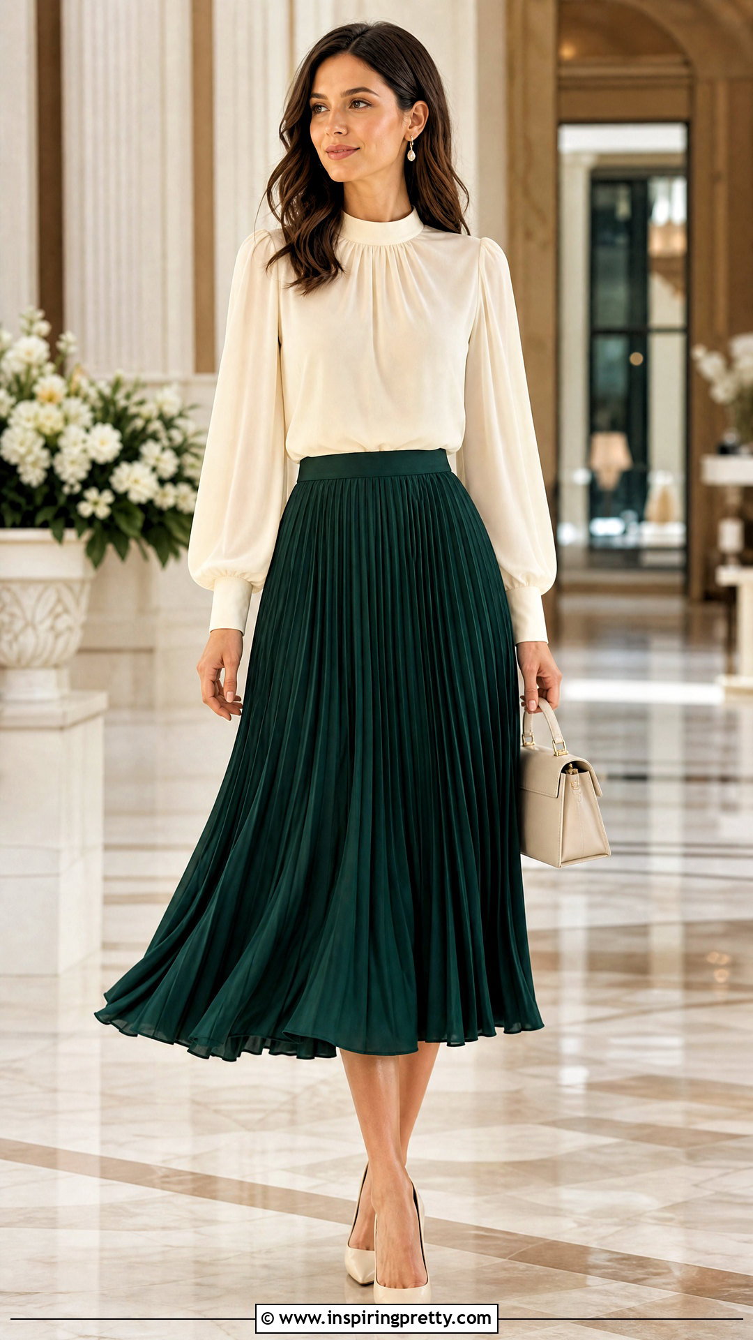 Bishop Sleeve Chiffon Top With Pleated Skirt - 50 chiffon top styles