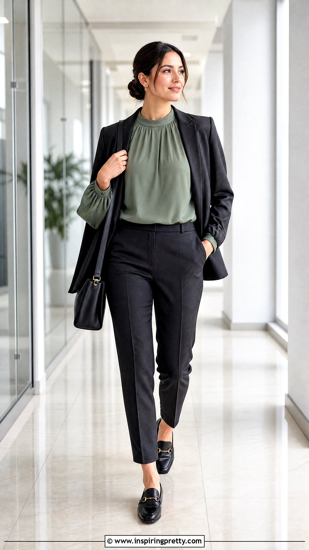 Bishop Sleeve Corporate Blouse With Tapered Pants - 50 corporate tops for ladies