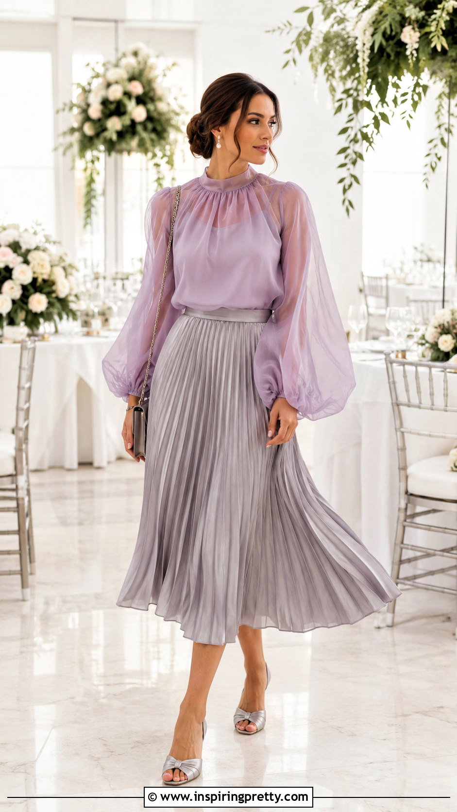 Bishop Sleeve Organza Top With Pleated Skirt - 50 organza top styles