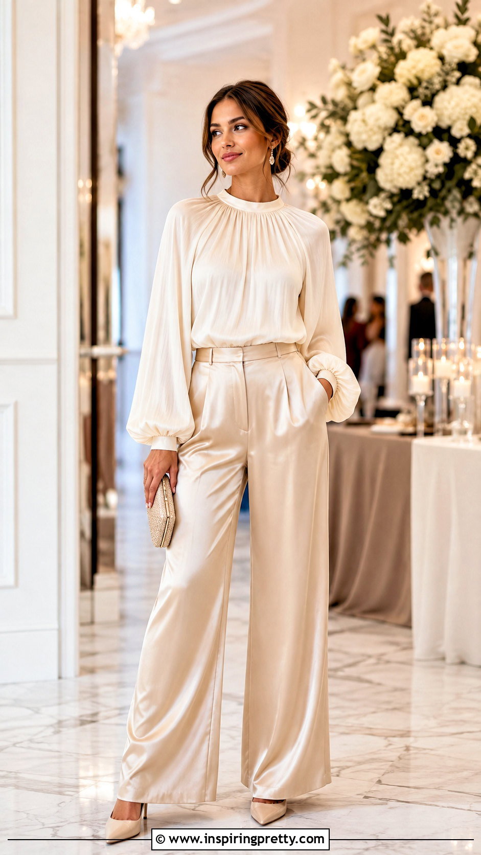 Bishop Sleeve Top With Satin Pants - 50 fancy top designs for women