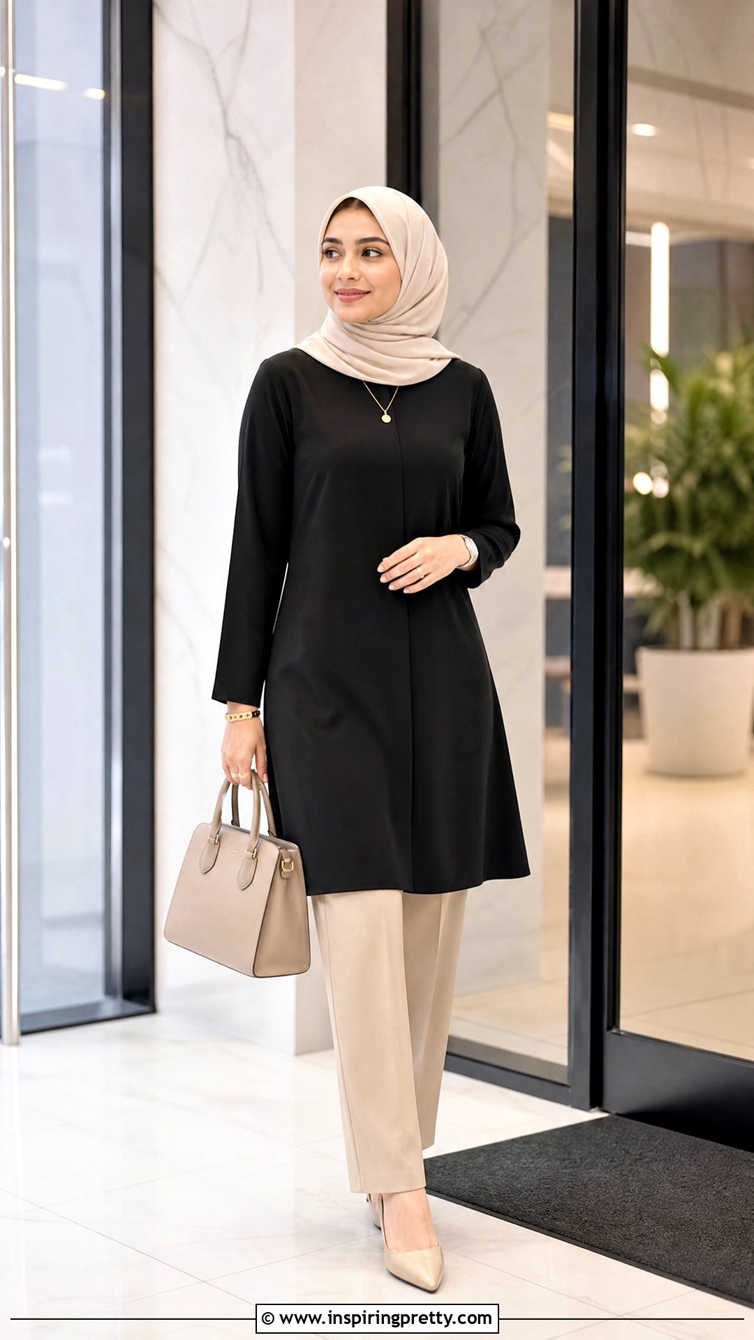 Black A Line Long Top With Straight Trousers - 50 long tops designs for muslims