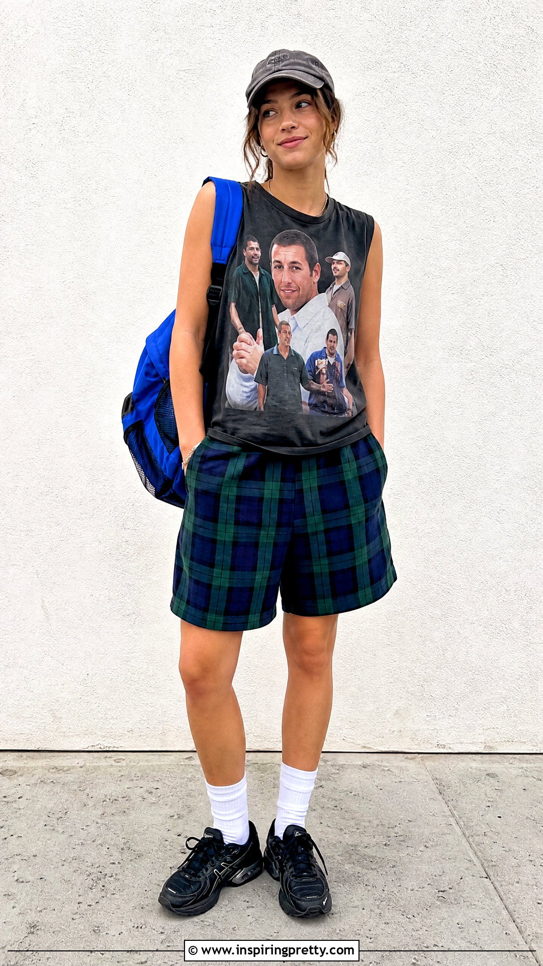 Black Adam Sandler Tank Top With Plaid Shorts - 25 adam sandler tank top outfit ideas