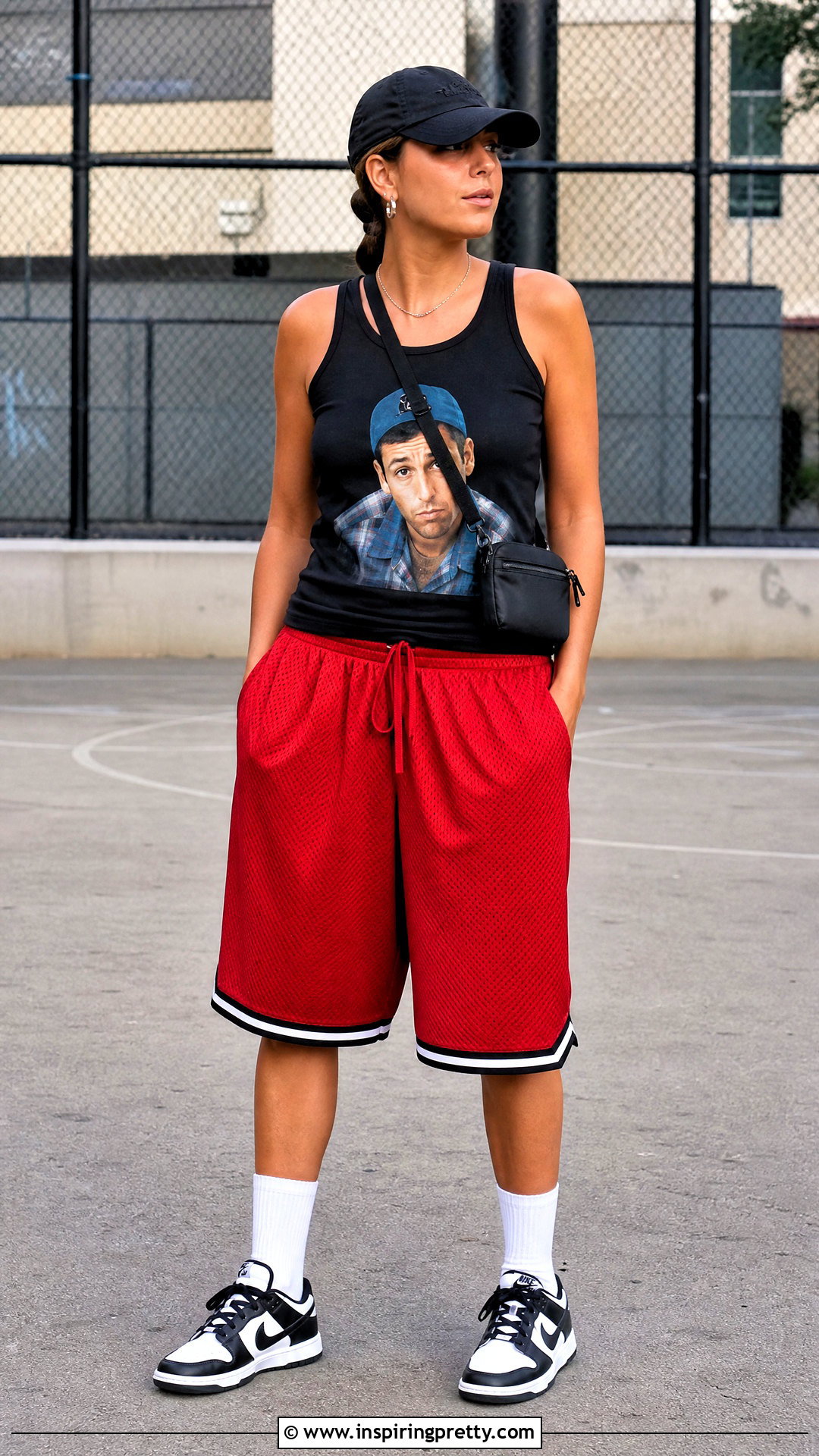 Black Adam Sandler Tank Top With Red Mesh Shorts - 25 adam sandler tank top outfit ideas