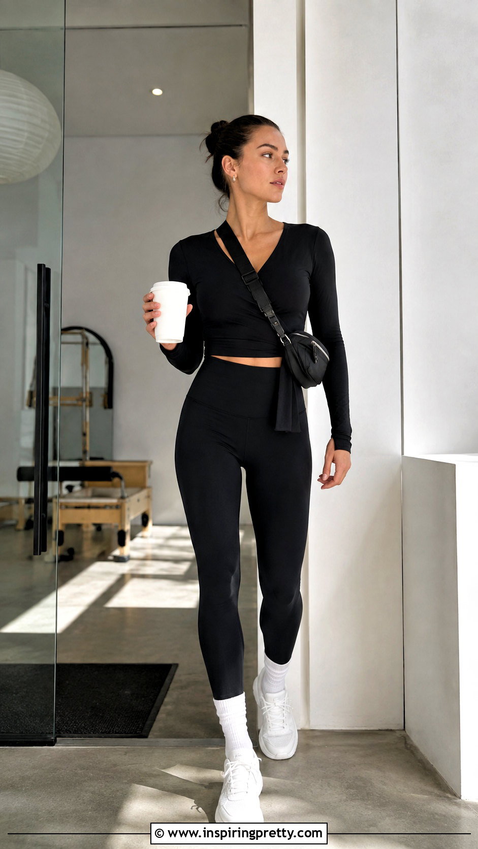 Black Alo Wrap Top With Black Leggings - 25 alo wrap top outfit ideas
