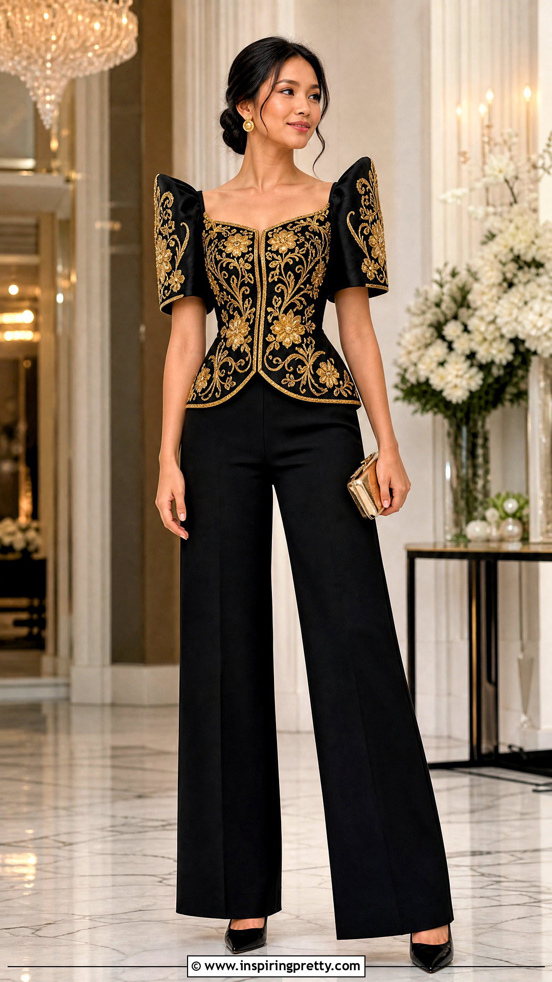 Black And Gold Filipiniana Top With Black Pants - 50 modern filipiniana top and pants