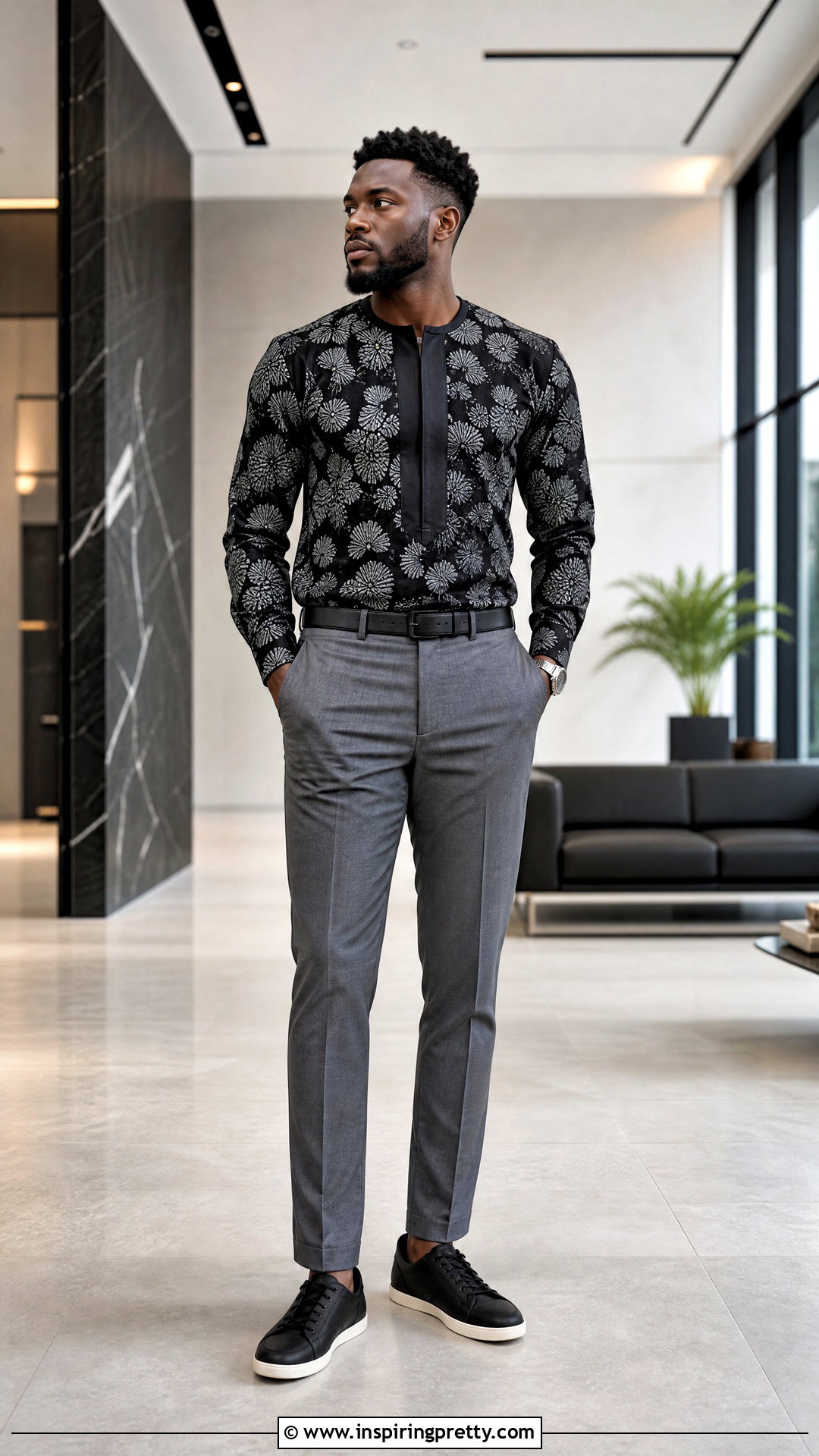 Black And Gray Ankara Top With Gray Trousers - 50 ankara top for men outfit ideas
