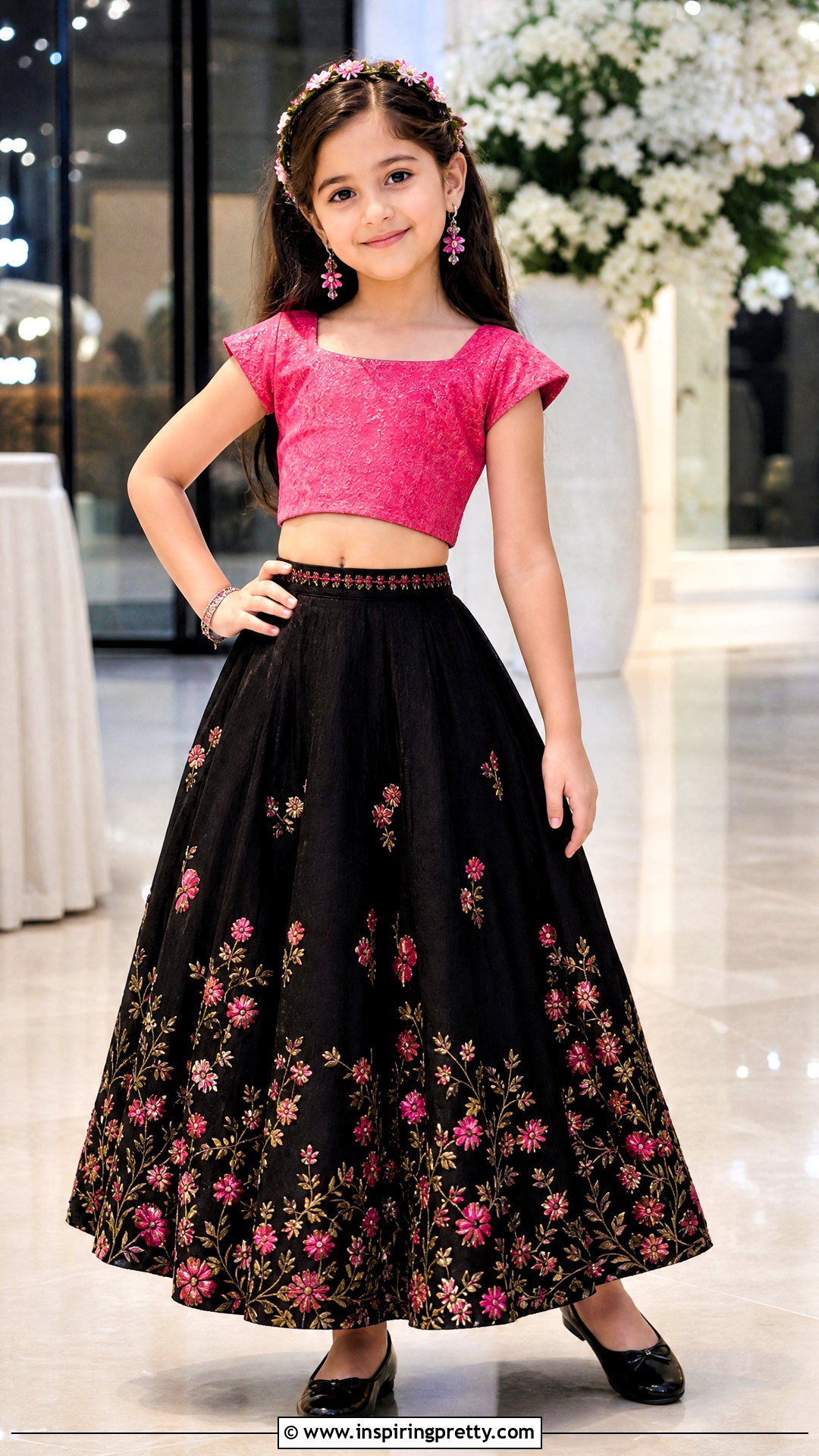 Black And Pink Kids Crop Top Lehenga - 50 kids crop top lehenga designs