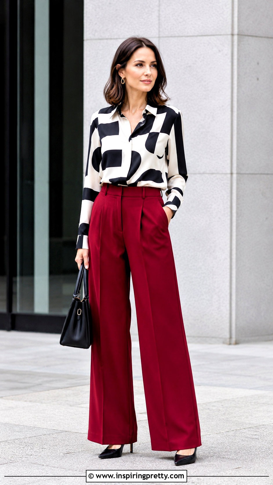 Black And White Blouse With Red Trousers - 50 formal tops outfit ideas
