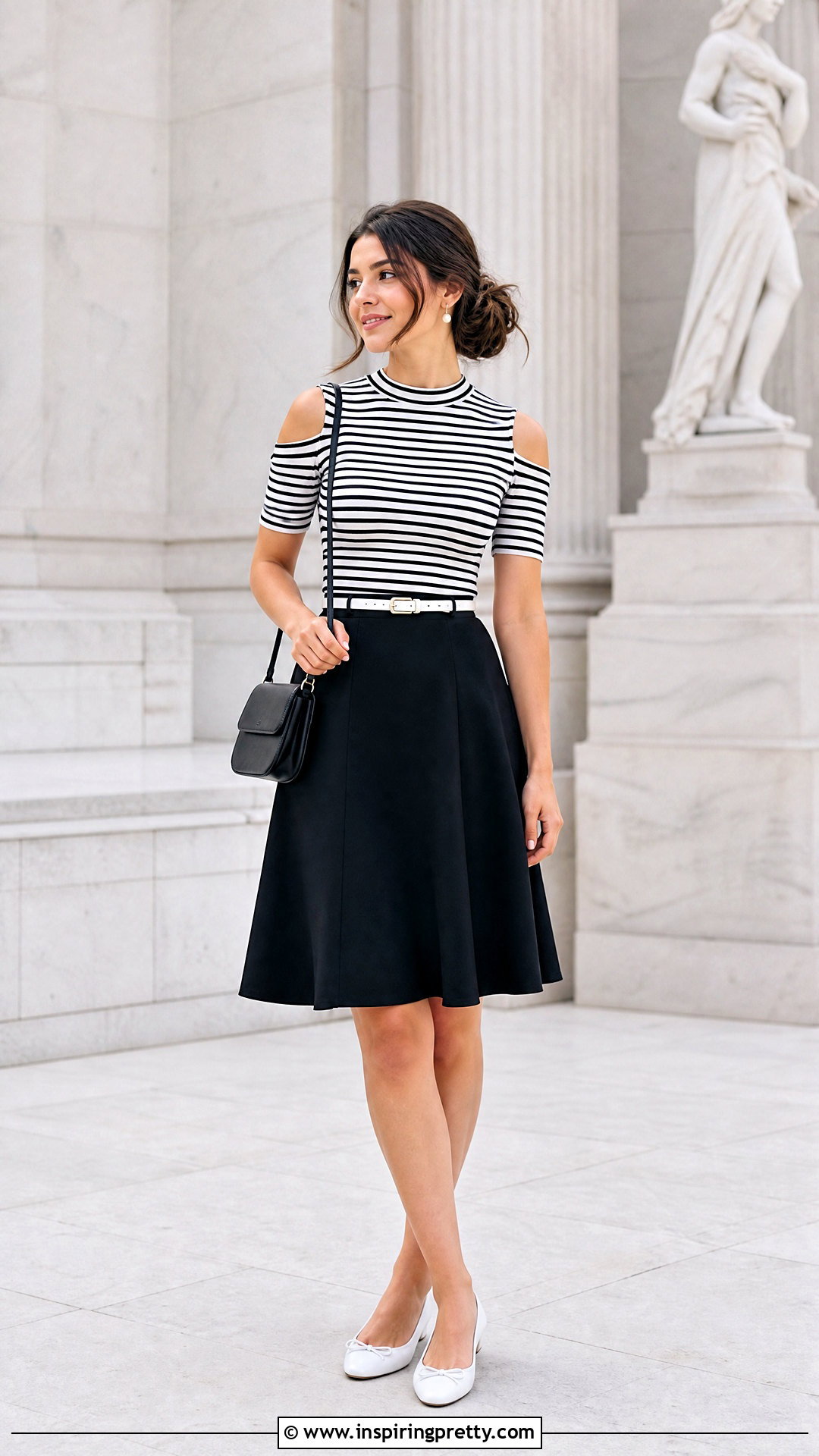Black And White Cold Shoulder Top With A Line Skirt - 20 Black And White Cold Shoulder Top outfit ideas