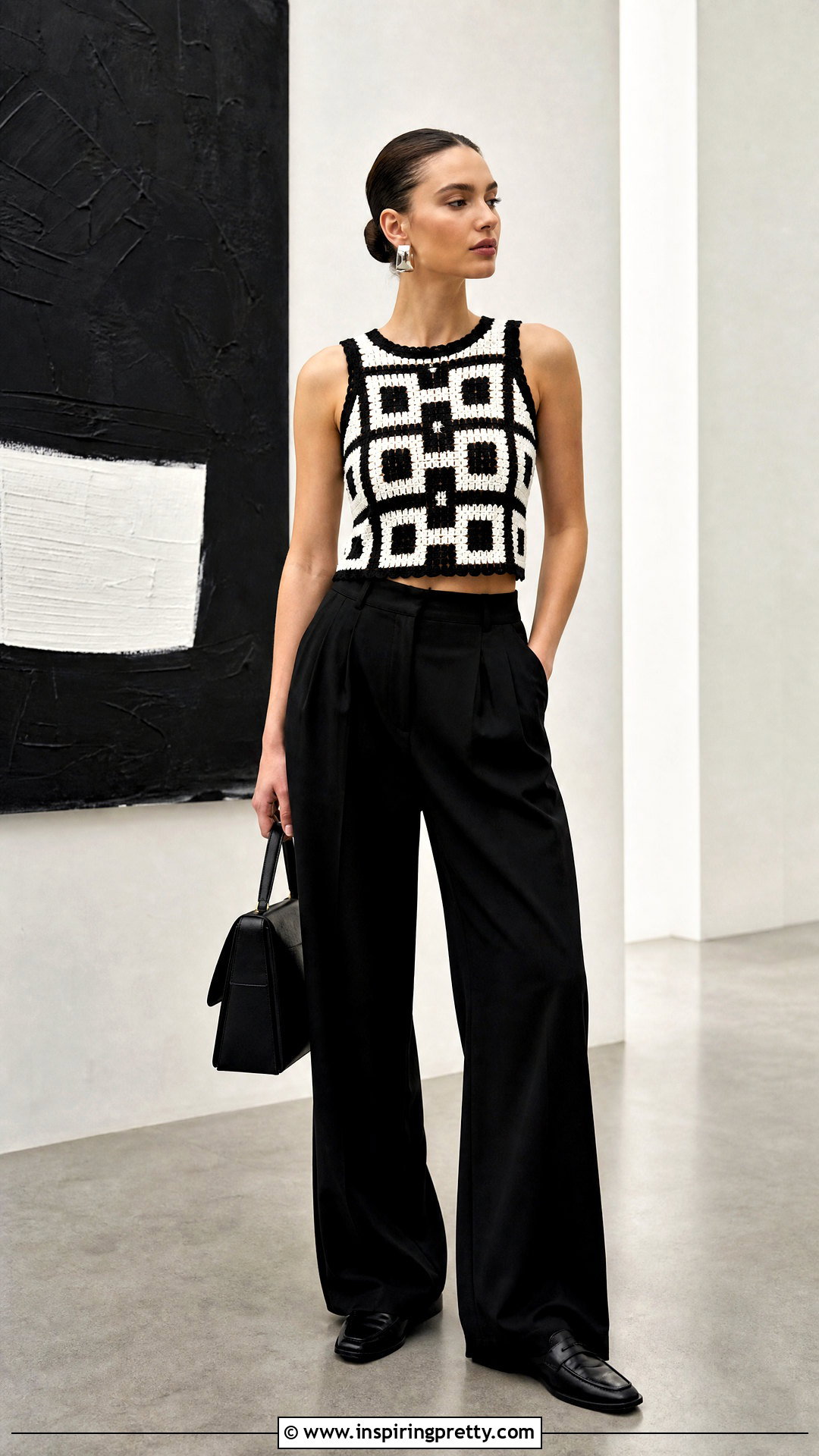 Black And White Crochet Top With Black Trousers - 50 tops tejidos a crochet