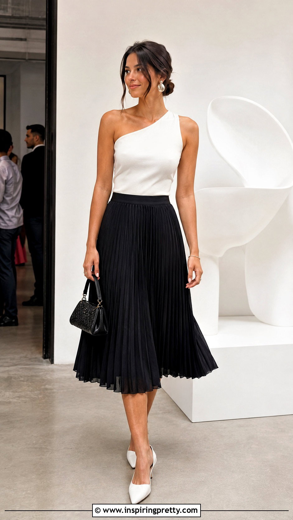 Black And White Designer Asymmetric Top With Pleated Skirt - 20 Black And White Designer Tops outfit ideas