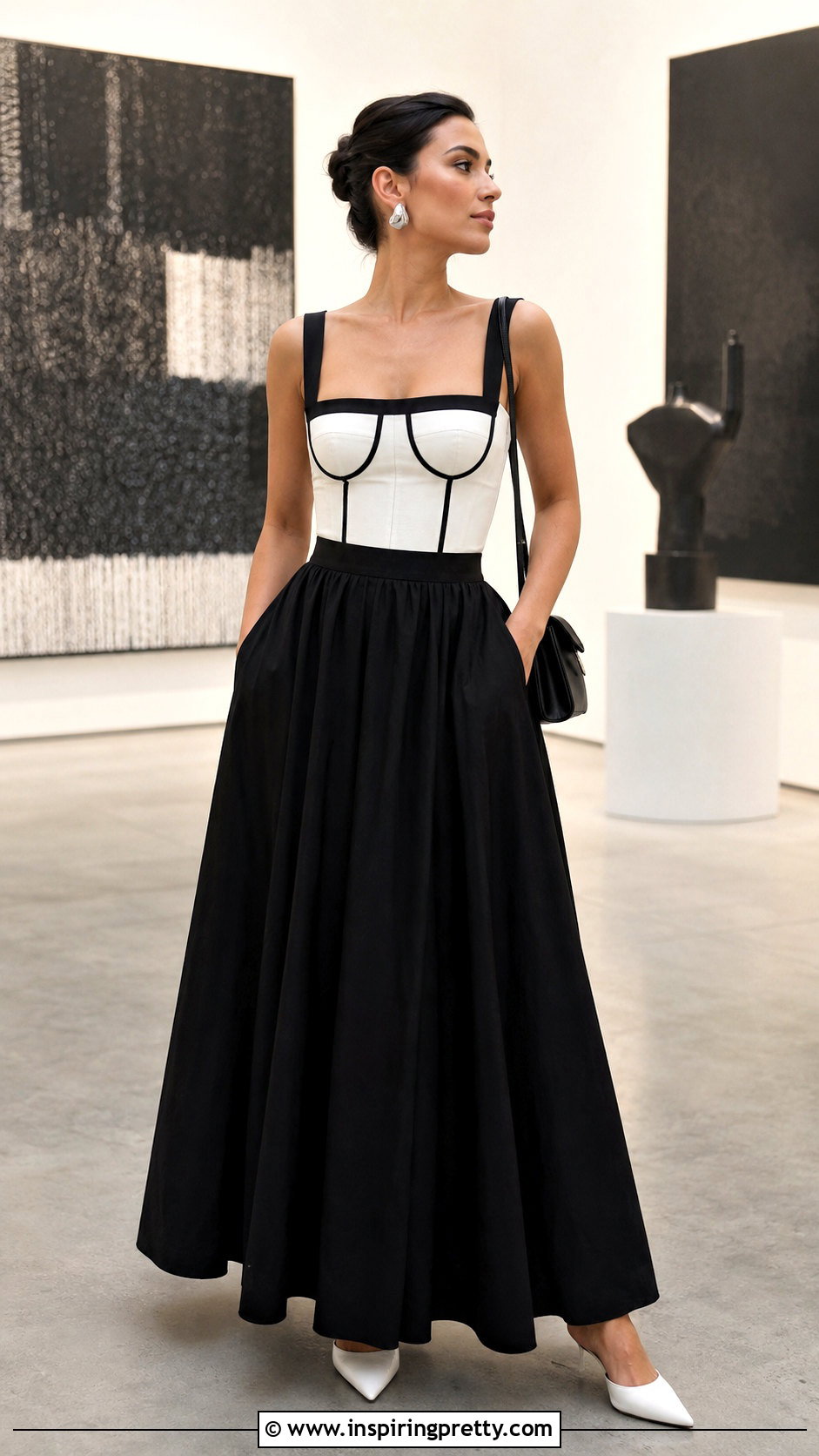 Black And White Designer Corset Inspired Top With Maxi Skirt - 20 Black And White Designer Tops outfit ideas