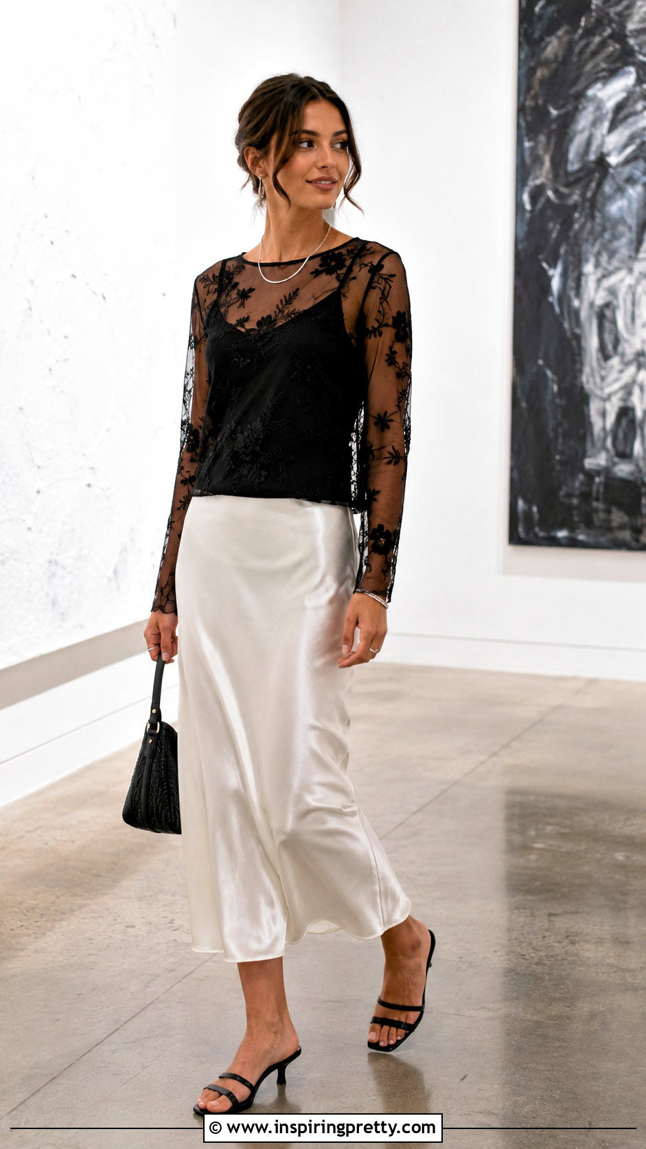 Black And White Designer Mesh Top With Satin Skirt - 20 Black And White Designer Tops outfit ideas
