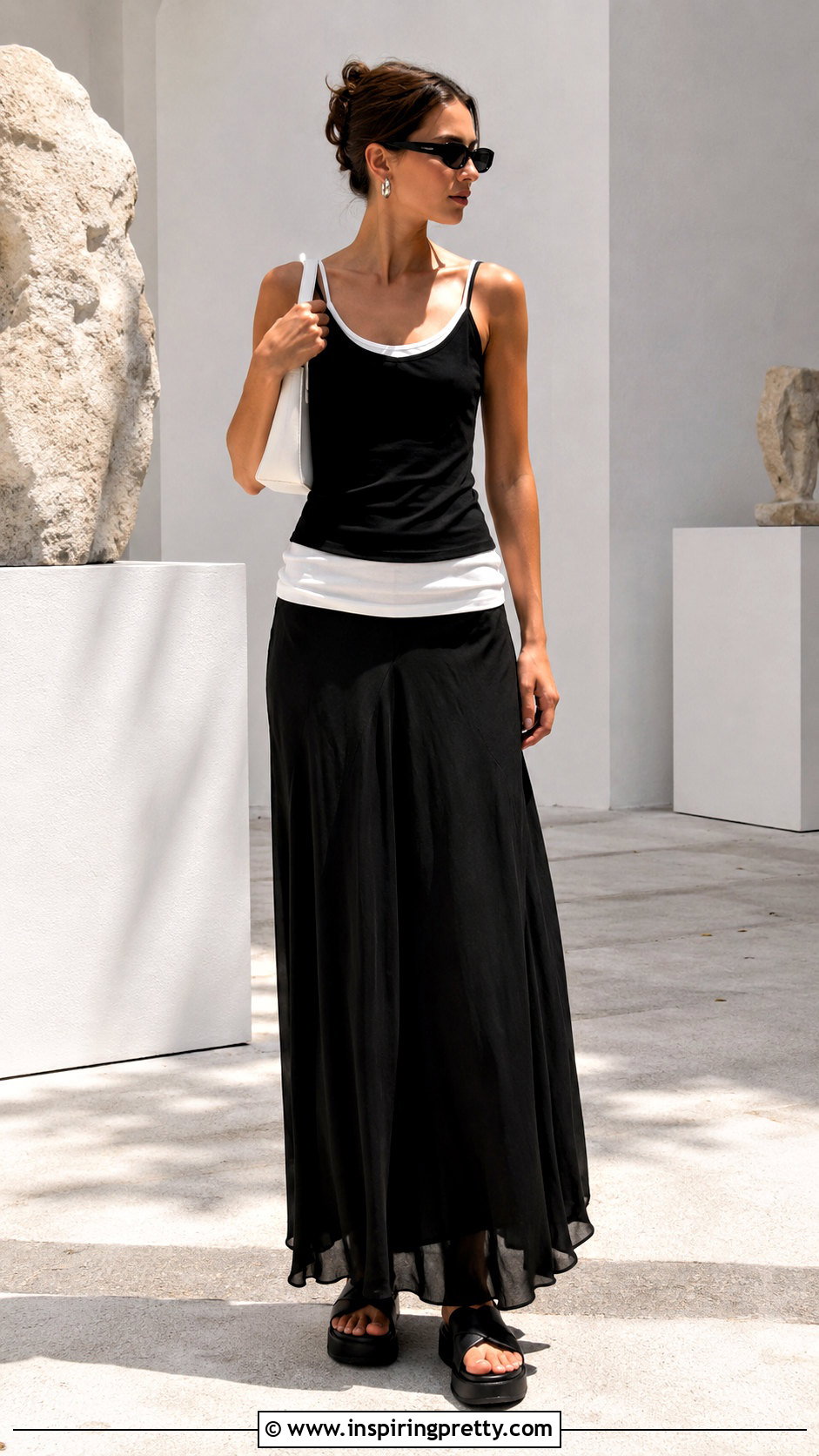 Black And White Double Tank Top With Maxi Skirt - 25 Double Tank Top 2000S