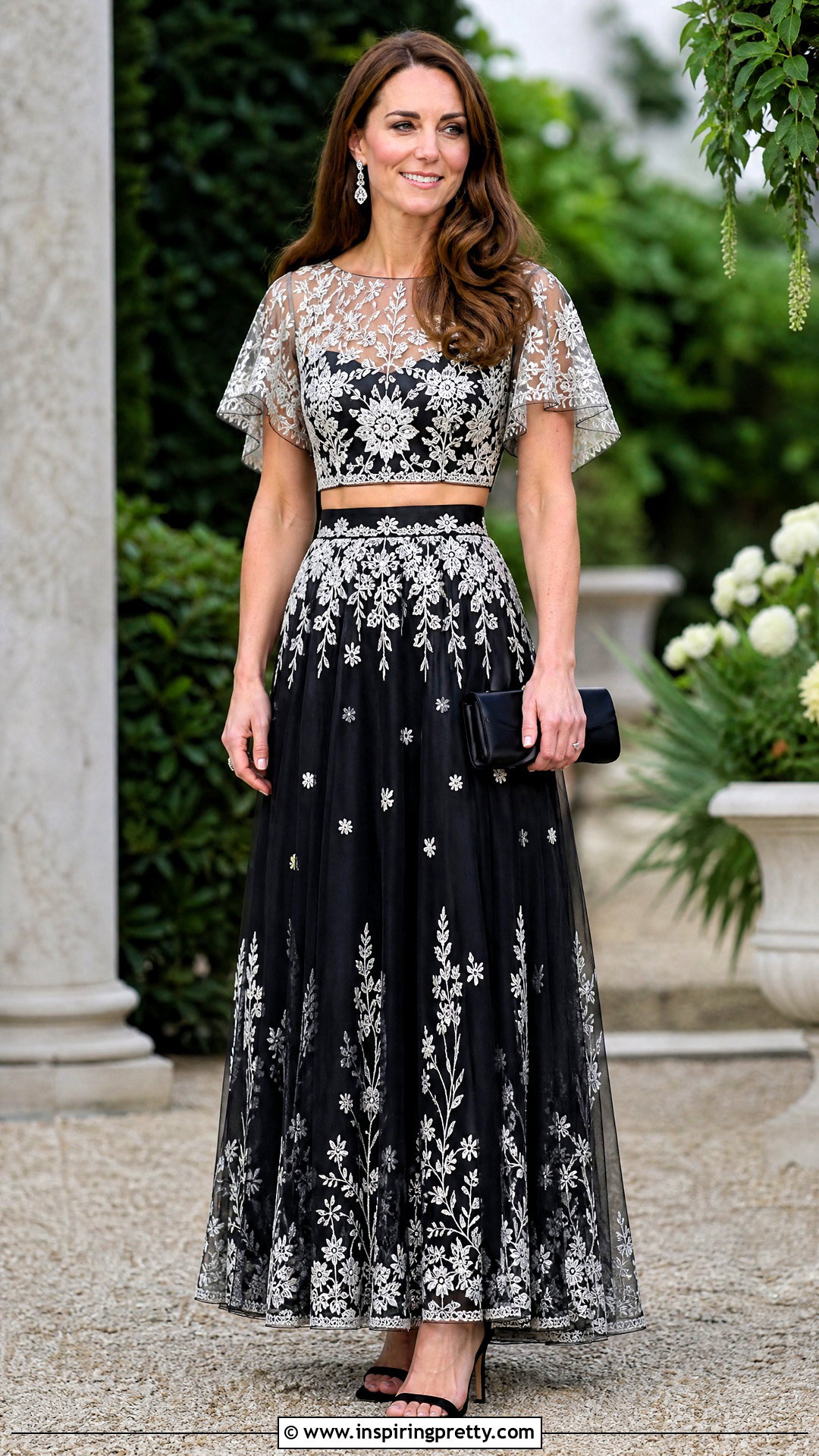 Black And White Embroidered Kate Middleton Crop Top Outfit - 20 kate middleton crop top outfit ideas