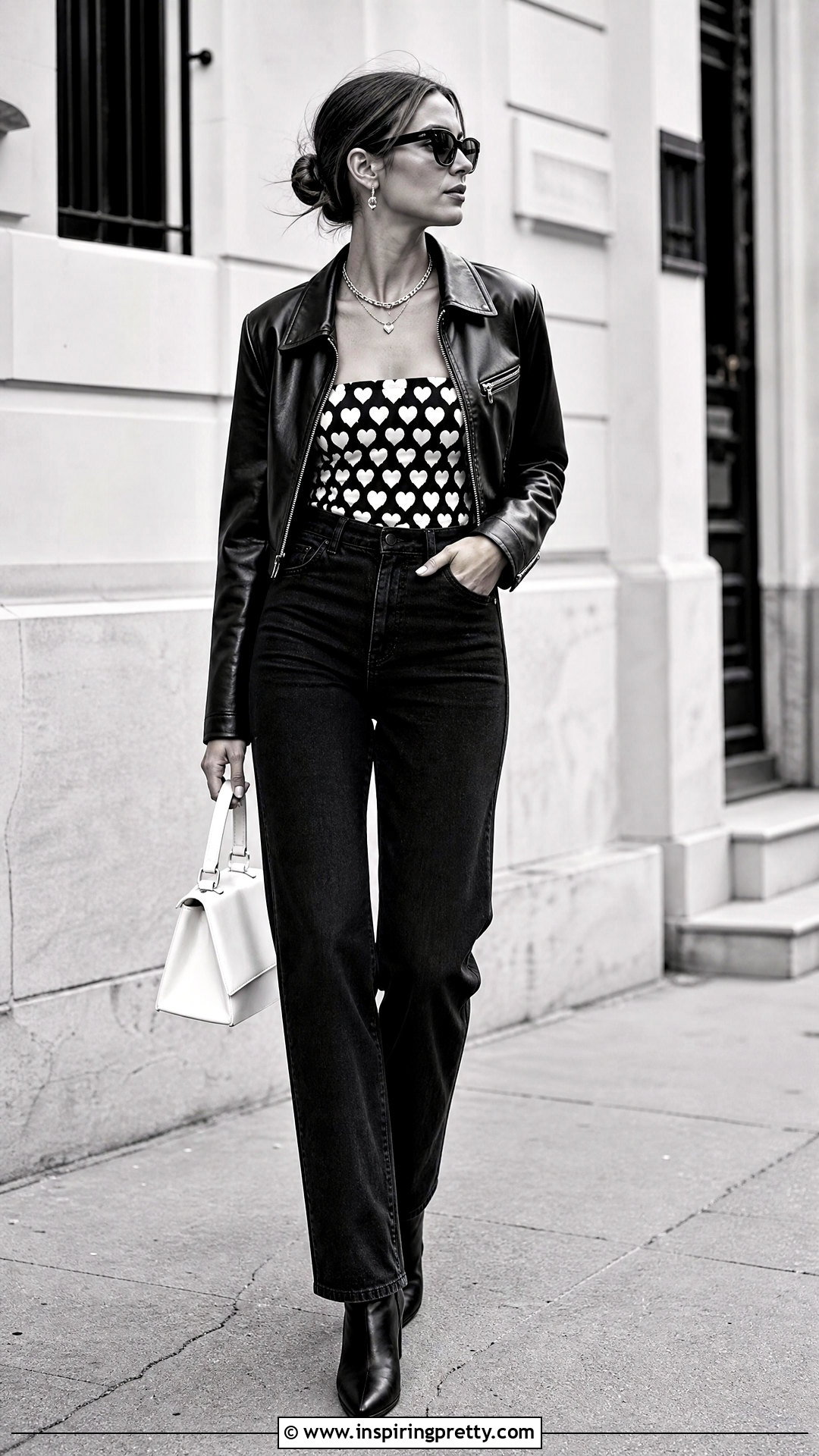 Black And White Heart Top With Black Jeans - 50 heart top outfit ideas