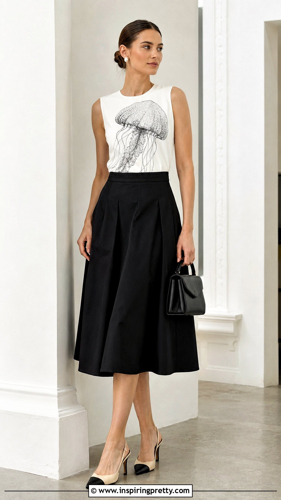 Black And White Jellyfish Top With Midi Skirt - 50 jellyfish top outfit ideas