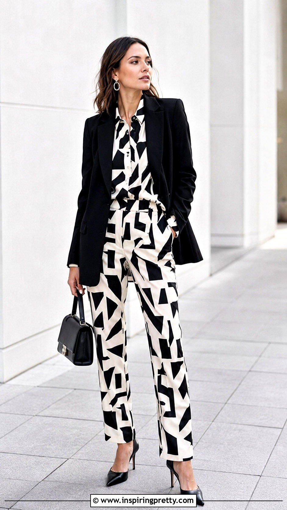 Black And White Silk Shirt And Pants Set - 25 silk top and bottom set outfit ideas