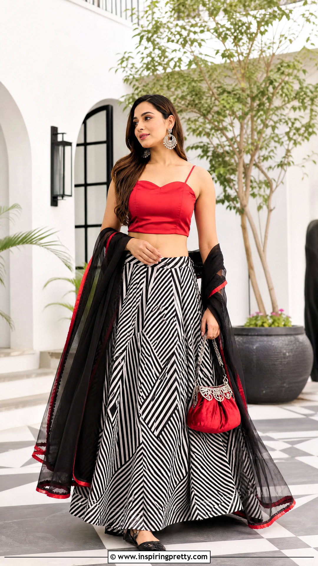 Black And White Skirt With Red Top - 50 skirt top indian outfit ideas