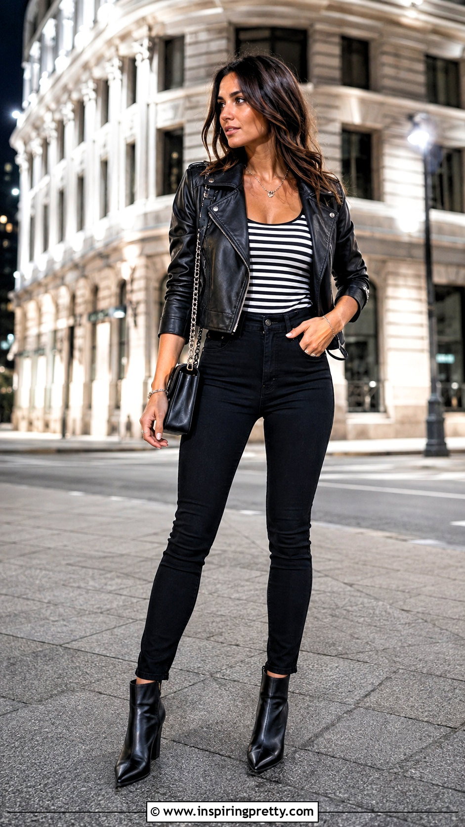 Black And White Striped Tank Top With Leather Jacket - 25 Black And White Striped Tank Top Outfit Ideas