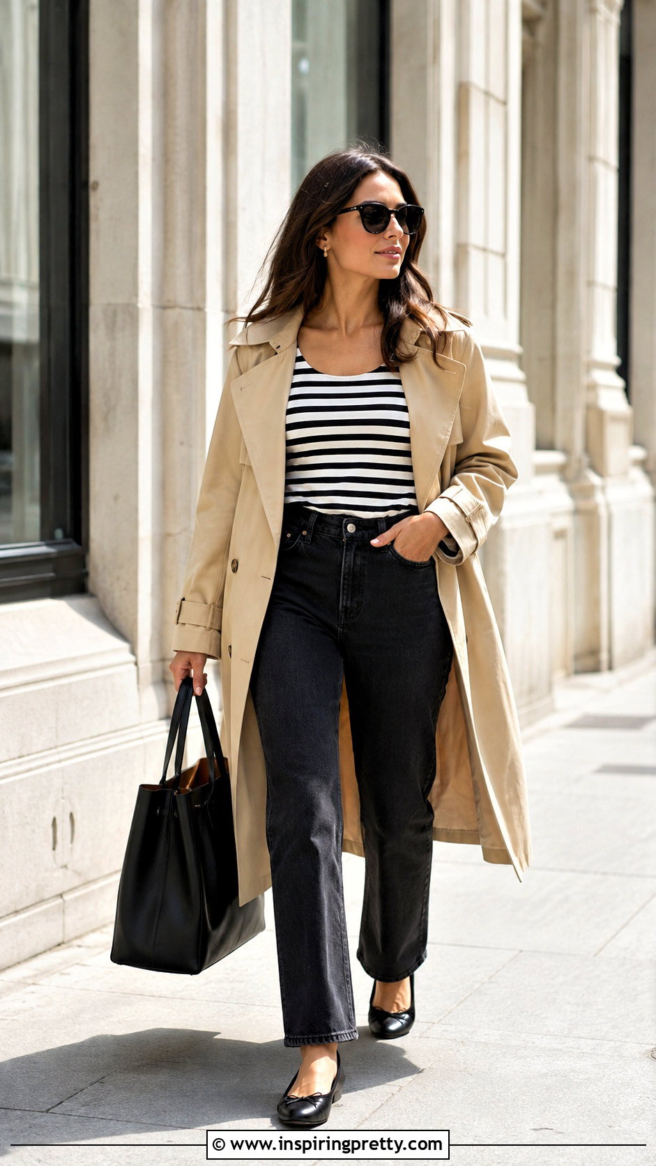 Black And White Striped Tank Top With Trench Coat - 25 Black And White Striped Tank Top Outfit Ideas