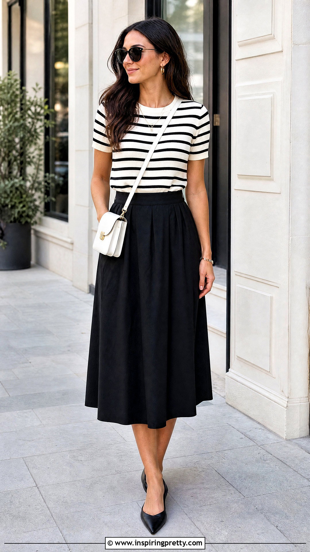 Black And White Striped Top And Black A Line Skirt Set - 20 Black And White Skirt And Top Set outfit ideas