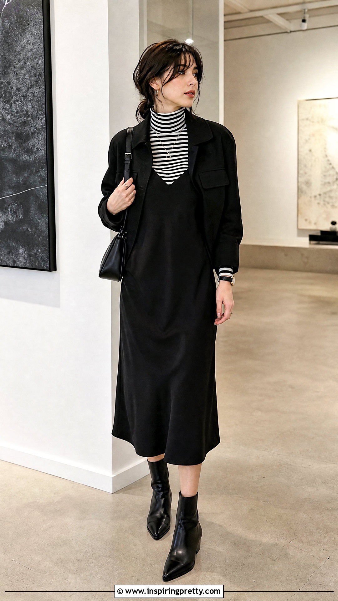 Black And White Striped Top Under Slip Dress - 50 Black And White Striped Top Outfit ideas