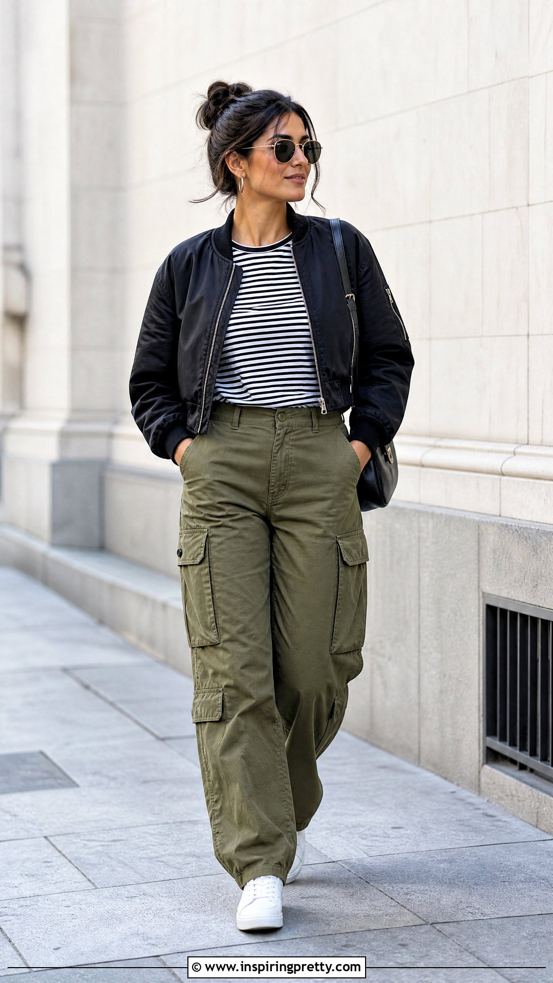 Black And White Striped Top With Cargo Pants - 50 Black And White Striped Top Outfit ideas