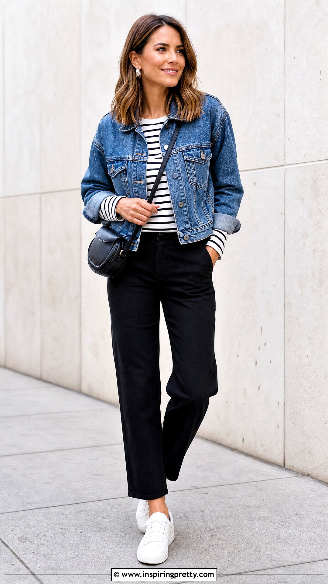 Black And White Striped Top With Denim Jacket - 50 Black And White Striped Top Outfit ideas