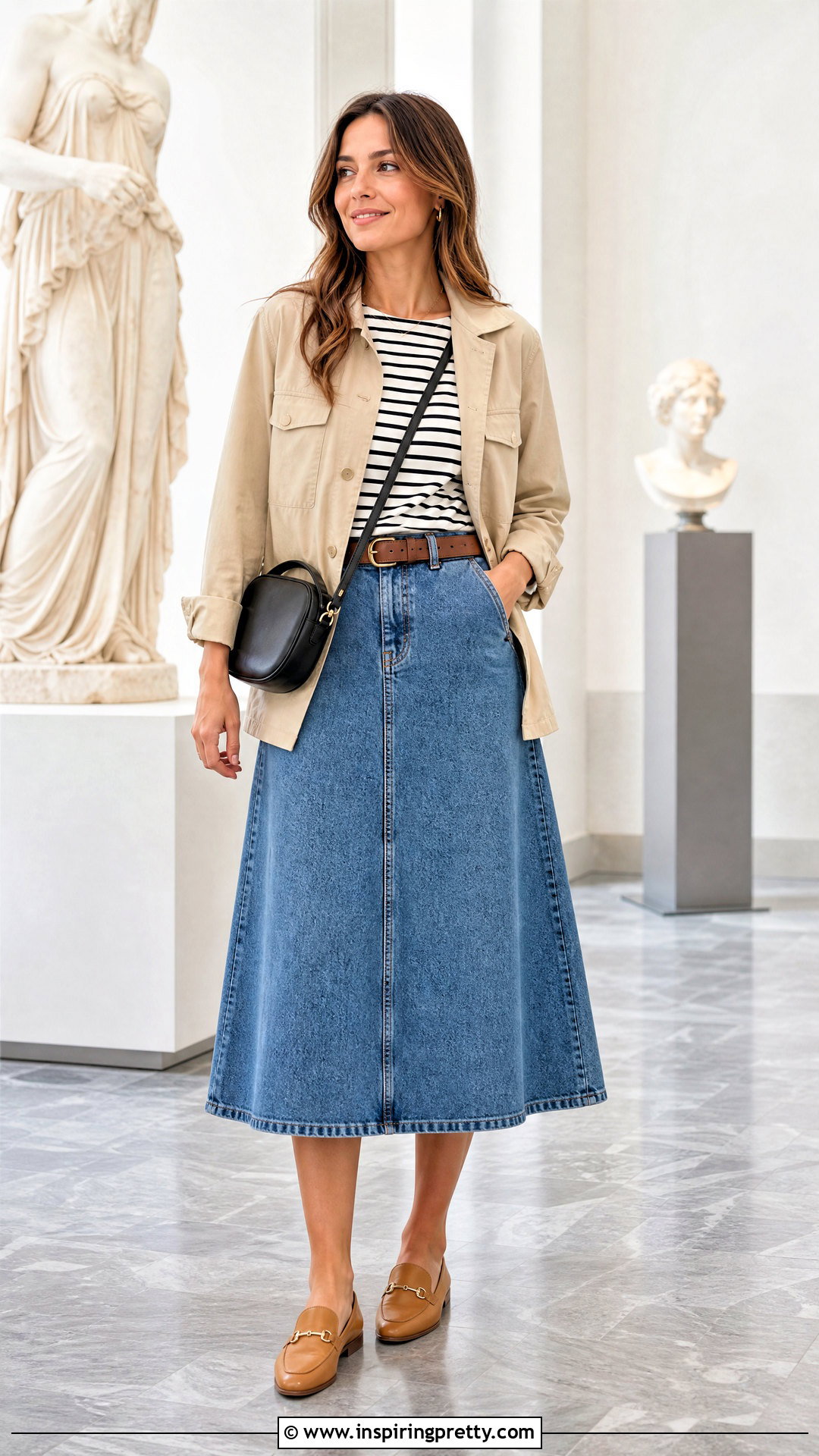 Black And White Striped Top With Denim Skirt - 50 Black And White Striped Top Outfit ideas